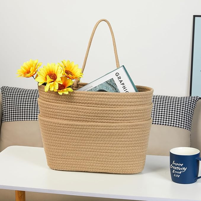 DULLEMELO Wall Baskets for Storage, 3-Tier Woven Cotton Hanging Baskets for Organizing, Jute Wall Hanging Baskets with Door Hooks, Over The Door Basket