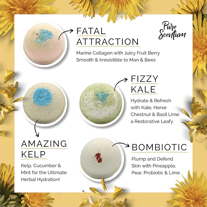 Bombceutical - Bath Bombs for Women - Soothes Acne, Dermatitis, and Eczema - Relaxing Bath Bomb Gift Set for Women with Kale, Kelp, Collagen, and Probiotic to Nourish the Skin