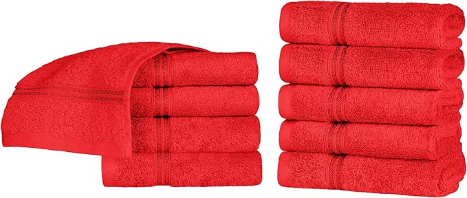 Superior Egyptian Cotton Face Towel/Washcloth Set, Small Towels for Home Bathroom, Master, Guest Bath, Decor Essentials, Quick Dry, Absorbent, Spa, Hotel, Resort, Adult, Kids, Set of 10, Red