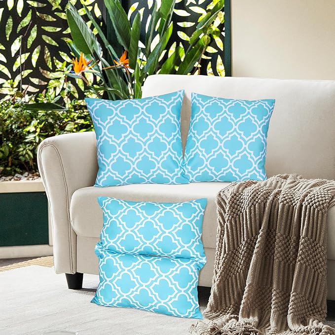 Eternal Beauty Set of 2 Outdoor Decorative Pillow Covers Waterproof Outdoor Pillow Covers for Spring Summer Patio Throw Pillows, 18X18 inches,Turquoise