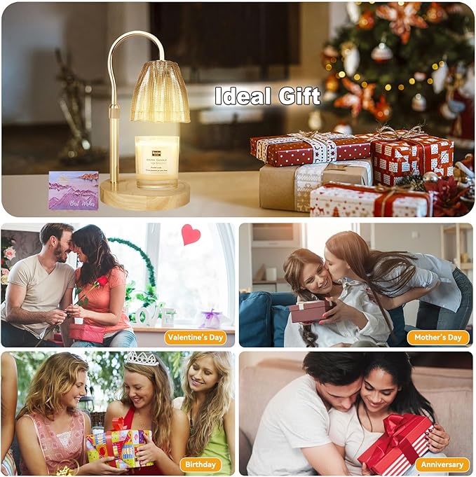 Candle Warmer Lamp with 3 Bulbs, Adjustable Height Dimmable Candle Warmer with Timer, Compatible with Large Jar Candles, Candle Lamp with Charming Gift Box Ribbon for Her/Him