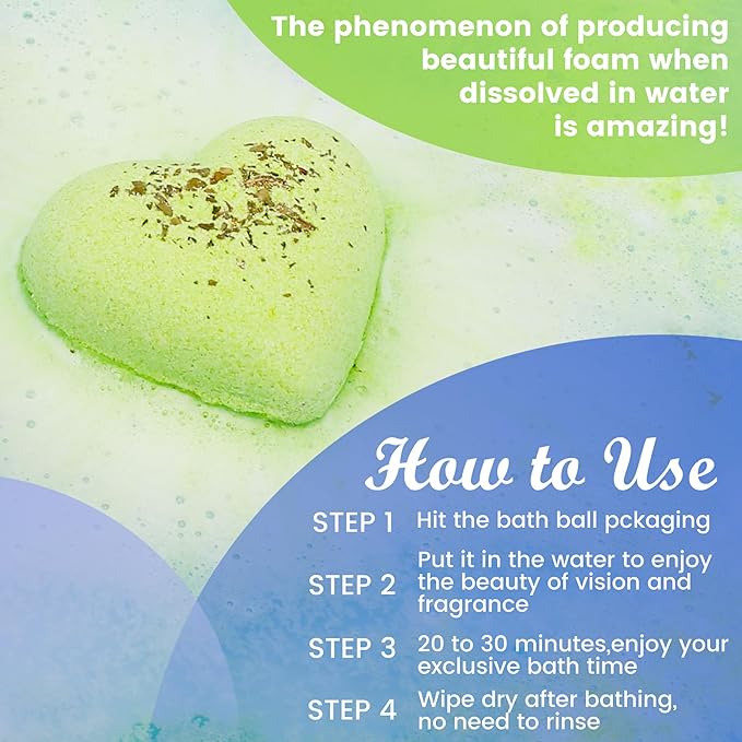 Heart-shaped Bath Bombs Gift Set Handmade Natural Bath Bomb for Women Floating Bubble with Pure Essential Oil for Self Care & SPA Relaxation, Birthday Mothers Day Valentines Christmas Gifts Girlfriend