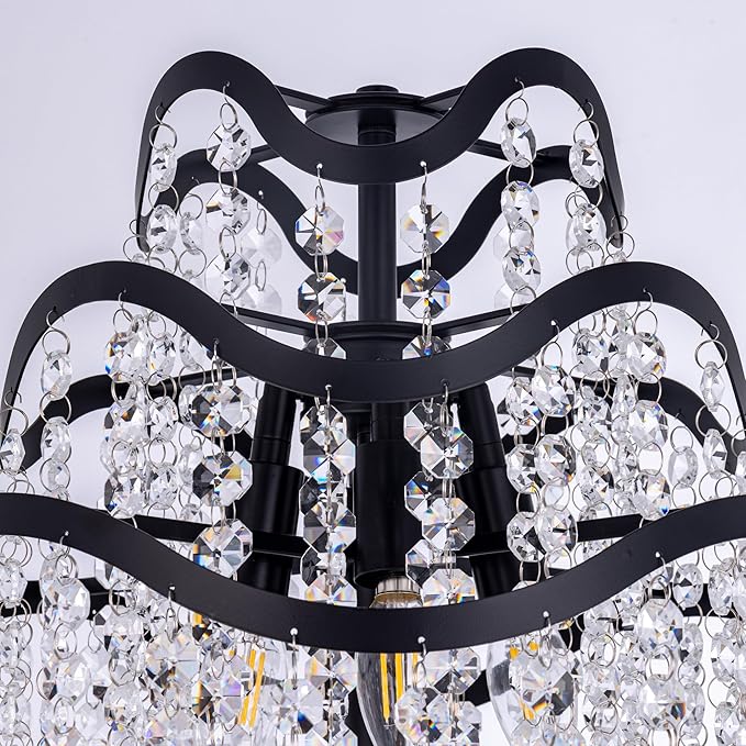 Wellmet Boho Crystal Floor Lamp, Farmhouse Black Crystal Floor Lamp, Crystal Chandelier Floor Lamp for Living Room, Dining Room, Hallway, Bedroom, Reading Room, Office