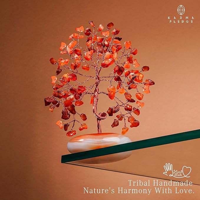 Crystal Tree of Life Home and Office Feng Shui Decor, Carnelian Healing Crystal Handmade Bonsai Tree for Positive Energy, Good Luck, Money, Christmas Decor, Birthday Gifts for Women, Mom