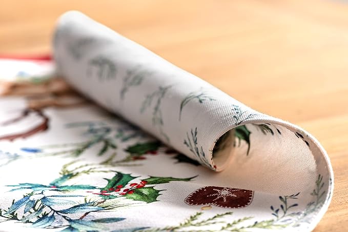 Maison d' Hermine Placemats Set of 4 100% Cotton Washable Cloth Place Mats, Reusable Table Mats for Kitchen Dining Decoration, Party, Wedding, Restaurant (Holly Time, 13" x 19")