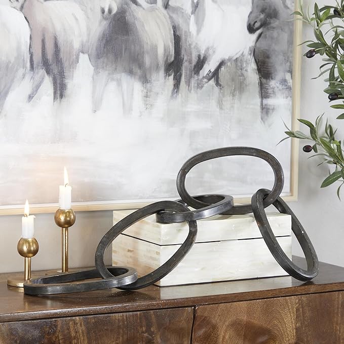 CosmoLiving by Cosmopolitan Metal Chain Decorative Sculpture Home Decor Statue, Accent Figurine 36" x 6" x 3", Black