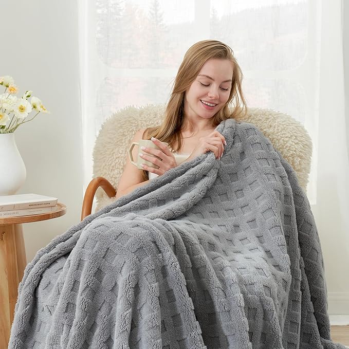 Cozy Bliss Ultra Soft Waffle Blanket - Lightweight Cozy Blankets Gift for Women,Cute Checkered Throws Blanket for Bed, Couch and Sofa,Grey,50x60 Inches