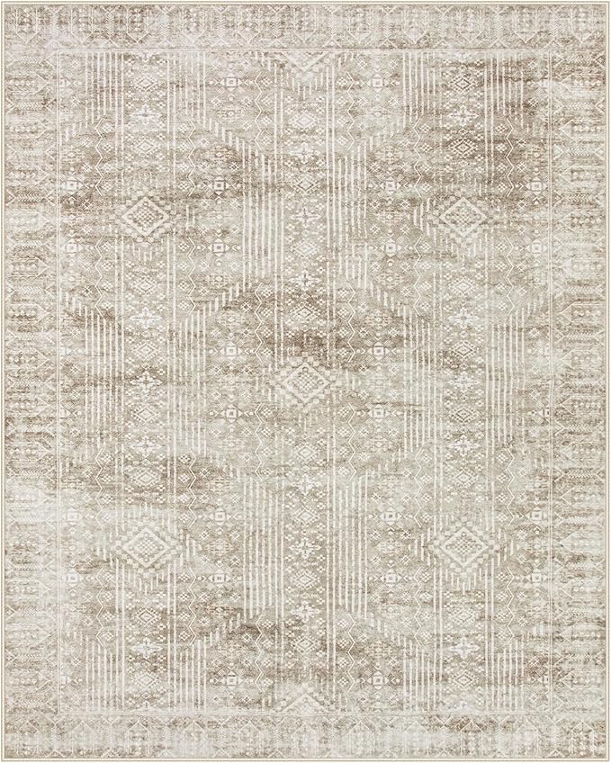 Lahome Neutral Boho Rugs for Bedroom 8x10, Farmhouse Rug for Living Room, Beige Cream Carpet for Dining Room, Soft Rubber Backed Non-Slip Carpets for Home Office