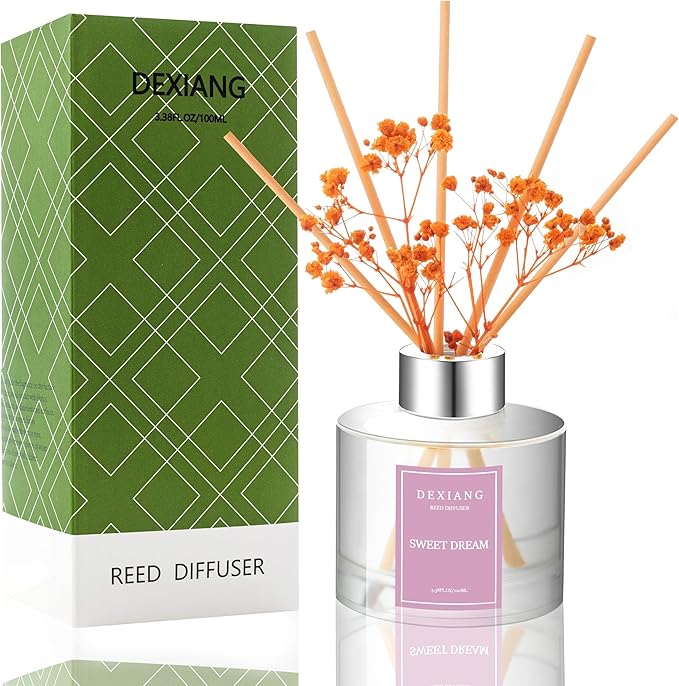 Sweet Dream Reed Diffuser Set - 3.38 fl oz (100ml) Essential Oil with 6 Reed Sticks | Home & Bathroom Decor