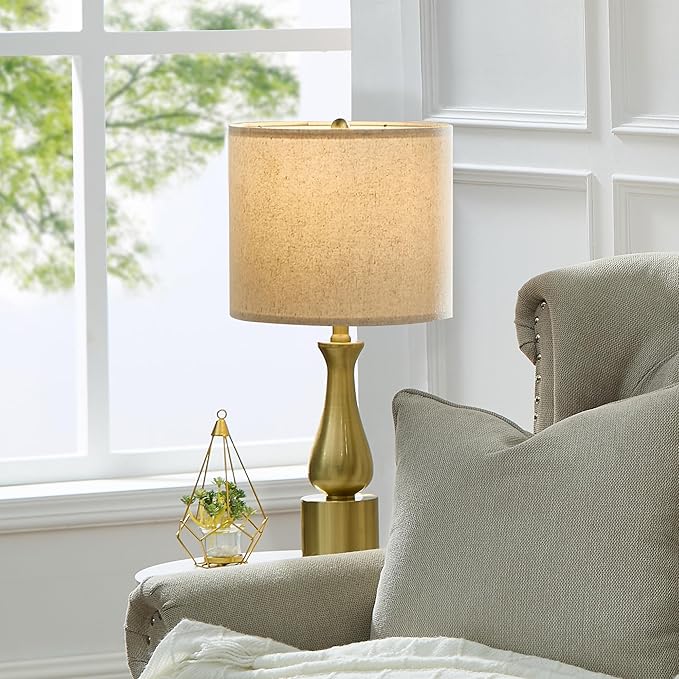 23" Rustic Gold Table Lamps - Set of 2 for Living Room, Bedroom, or Sofa - Oatmeal Shade