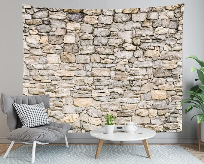 Loccor Extra Large Vintage Brick Rock Stones Wall Tapestry 180 x 100 Inches Grey Rock Castle Stonewall Backdrop Wall Hanging Polyester Print for Bedroom Living Room Dorm Home Decor