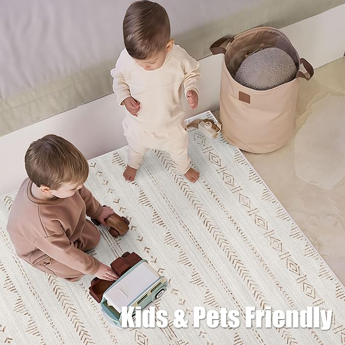 Deerly Kitchen Runner Rug 2'6''x8' Rug Runners for Hallways Soft Non Slip, Washable Rug Runner Boho Moroccan Neutral Long Rug Floor Carpet for Hallway Entryway Laundry Indoor, Light Brown
