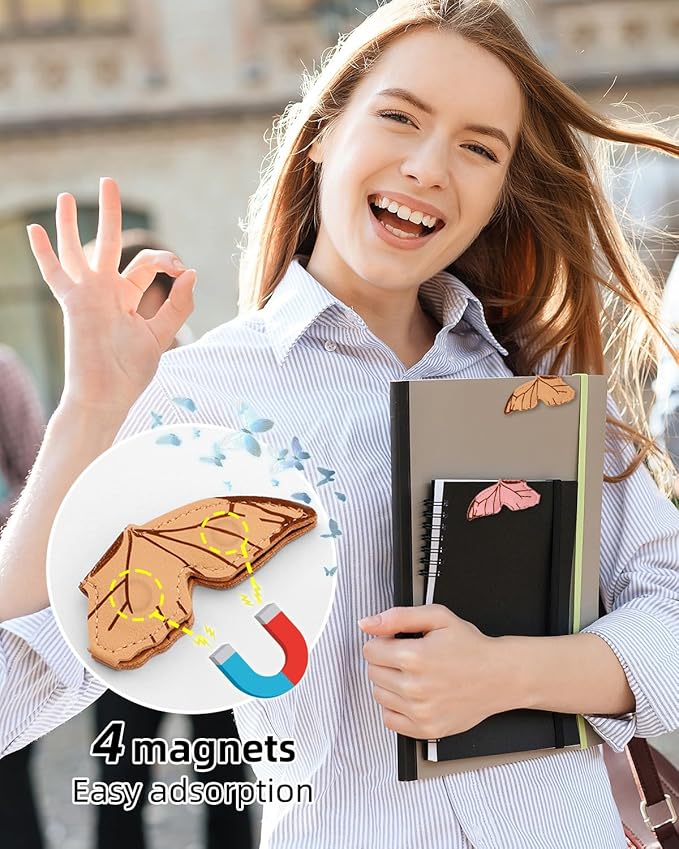 Leather Magnetic Bookmark, 1Pcs Butterfly Bookmarks, Magnet Bookmark Clips Gift for Women, Kids, Reading Lovers, Teacher, Mothers Day Gift for School Office Home Supplies (Pink)
