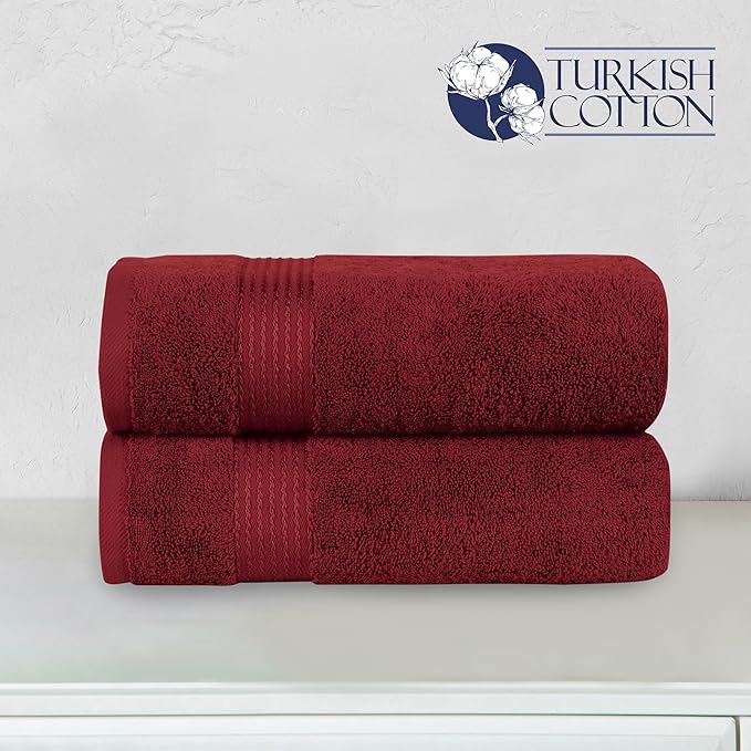 Elegant Comfort Premium Turkish Cotton 2 Pack Bath Towel Set - 27 x 54 inch, Luxurious Hotel Spa Quality 100% Turkish Cotton 2PC Bath Towel Set - Highly Absorbent - Soft Bathroom Towels, Burgundy