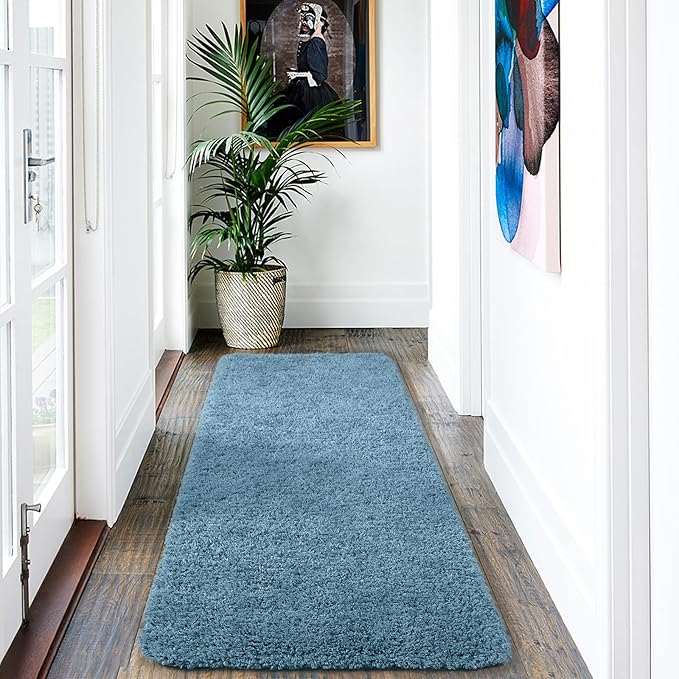 AROGAN Luxury Long Bathroom Runner Rug, 24x60 Inch Thick Soft and Absorbent Non Slip Bath Mat, Rubber Backing Quick Dry Rugs Carpets, Machine Washable Plush Mats for Shower Floor, Little Blue
