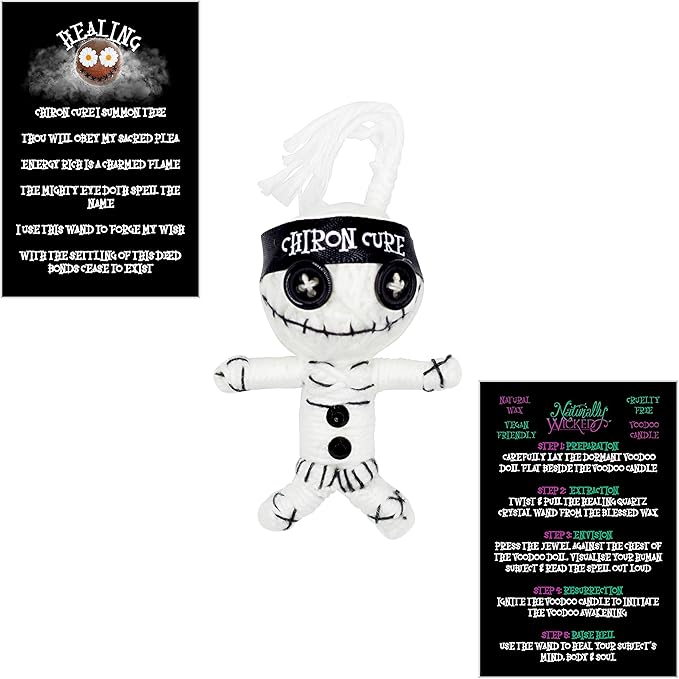 Naturally Wicked Voodoo Healing Candle Set - Inc. Voodoo Doll, Crystal, Wood Wick, Vanilla Vibes Scent & Gift Box