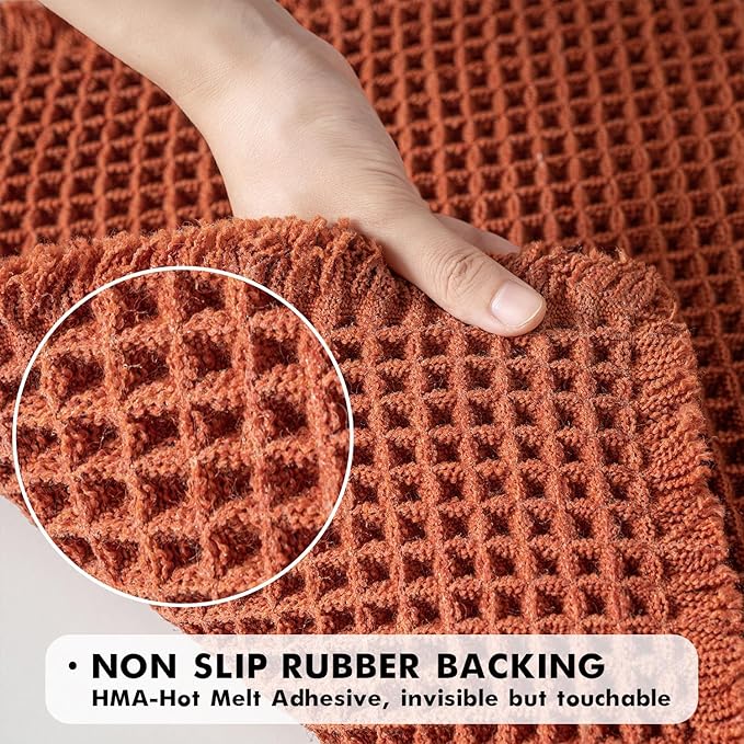 MIULEE Fall Orange Set of 2 Waffle Bathroom Rugs, Boho Bath Rugs Non Slip Washable, Super Absorbent Bath Mats, Ultra Soft Rubber Backed Shower Mats for Bathroom Floor, Tub and Shower, 20x32 Inch