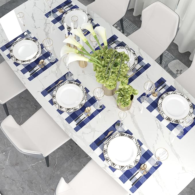 Navy & White 2 Side Cotton Buffalo Check Farmhouse Placemats Set of 4 Heat Resistant Dining Table Place Mats for Kitchen Table, 12 x 18 inches