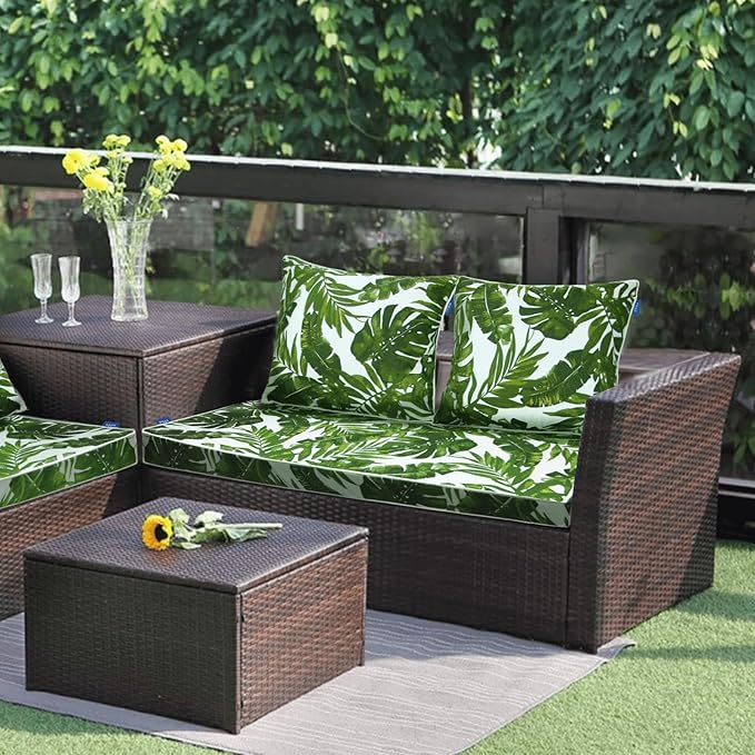 Outdoor Loveseat Cushion Set 44'' x 24'', Outdoor Cushions for Patio Furniture with Fastness Cover, Water Repellent Outdoor Seat Cushion and Couch Back Cushions for Bench, and Swing (Green Leaves)
