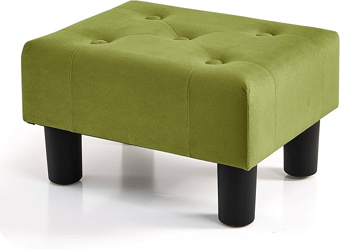 BRIAN & DANY Small Foot Stool, Velvet Foot Stools with Legs, Stable Small Footstool for Living Room, Olive Green