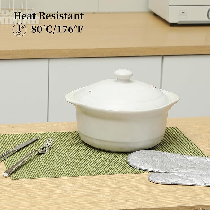 Leetaltree Pea Green Placemats Set of 12 - Heat Resistant Non-Slip Place mats for Dining Table, Washable Durable PVC Vinyl Woven Table Mats(Pea Green, 12)