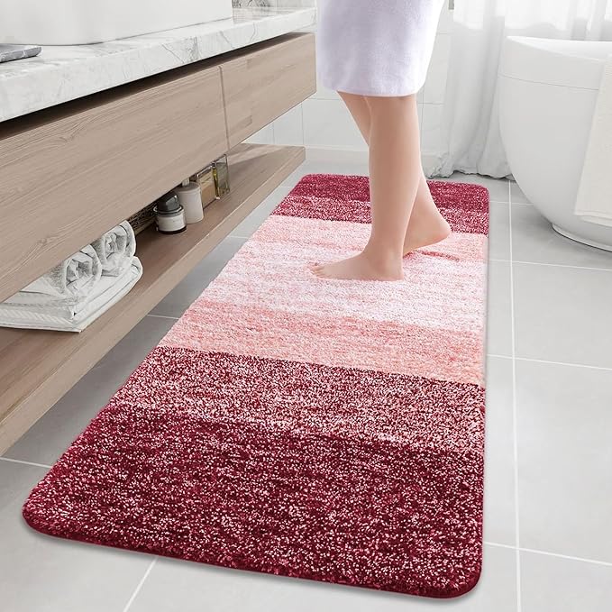 Arotive Microfiber Bathroom Rugs, Shaggy Soft and Absorbent Bath Rug, Non-Slip, Thick Plush Machine Washable Dry Bath Mats for Bathroom, Tub and Shower, 70x24, Burgundy