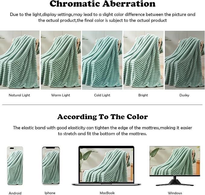 NEWCOSPLAY Super Soft Queen Blanket New Sage Green Premium Silky Flannel Fleece 3D Ribbed Jacquard Lightweight Bed Blanket All Season Use (New Sage Green Ribbed, Queen(90"x90"))
