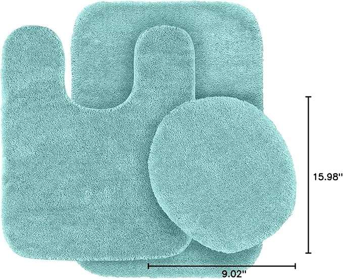 Mk Home Collection 3 Piece Bathroom Rug Set Bath Rug, Contour Mat & Lid Cover Non-Slip with Rubber Backing Solid Turquoise New