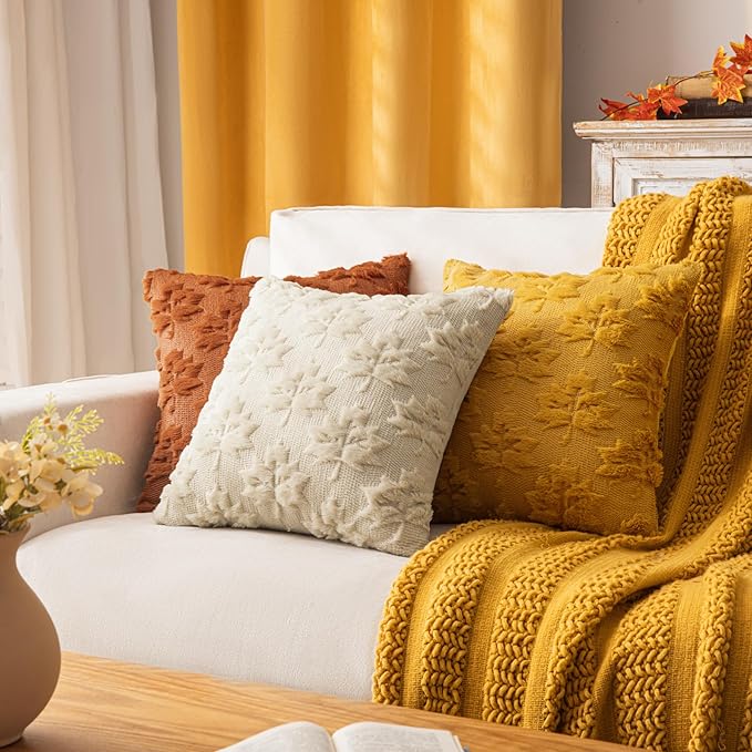 Maple Leaf Fall Throw Pillow Covers 12"x20" Set of 2, Beige Farmhouse Decorative Pillow Covers for Autumn Harvest Holiday Accent Pillow Cases, Faux Fur Pillow Covers for Couch Bed Room