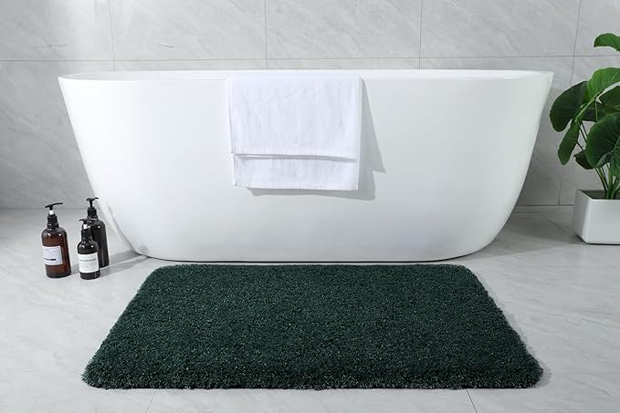AROGAN Luxury Long Bathroom Runner Rug, 24x48 Inch Thick Soft and Absorbent Non Slip Bath Mat, Rubber Backing Quick Dry Rugs Carpets, Machine Washable Plush Mats for Shower Floor, Deep Green