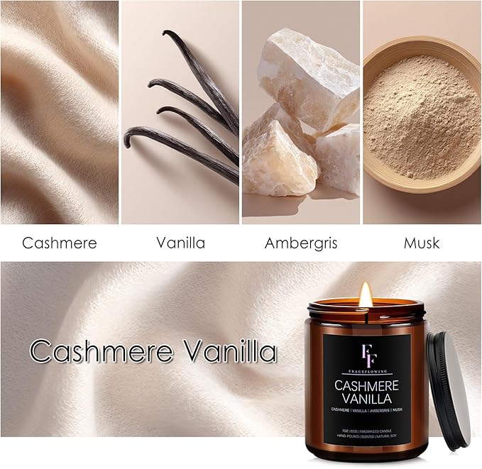 Cashmere Vanilla Scented Candle for Home Soy Wax Candle, Aromatherapy Candle Gift for Women Men, 7oz