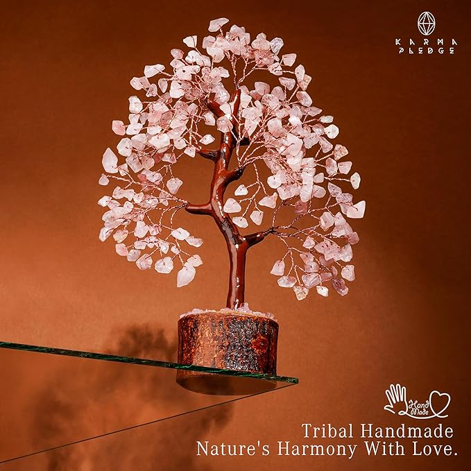 Rose Quartz Crystal Tree of Life for Women Office Decor, Good Luck, Money, Meditation, Positivity, Handmade Healing Crystal Stones Bonsai Tree Spiritual Birthday Gifts for Women