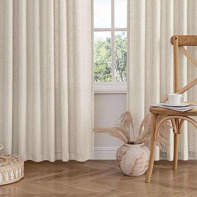 MIULEE Non-See-Through Privacy Linen Curtains 2 Panels, Light Filtering Window Curtains Farnhouse Textured Back Tab Semi Sheer Drapes for Bedroom Living Room, 52 x 72 Inches Long, Linen