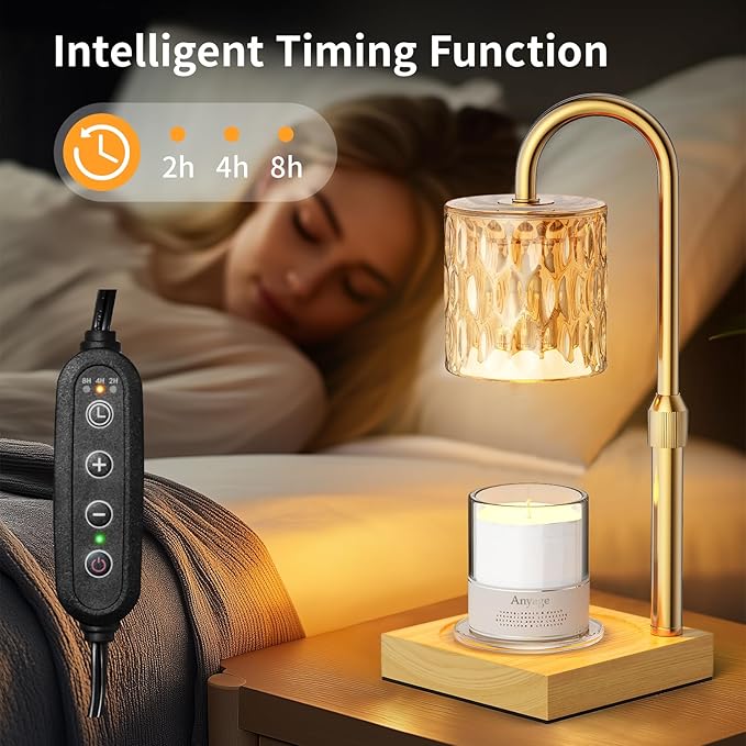 Candle Warmer Lamp with Timer and Dimmer, House Warming Gifts New Home Decor, Adjustable Height with 2 Bulbs(Amber)