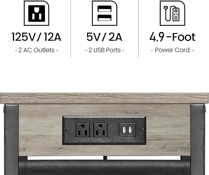 TUTOTAK C Shaped End Table with Charging Station, Side Table for Sofa, Couch Table with Storage Bag, Set of 2, TV Tray Table with 2 USB Ports and Outlets for Living Room, Bedroom, TB01BG0242