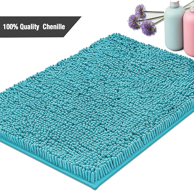 Bathroom Rugs Mat 32x20 Non Slip Chenille Bath Mats Bath Rugs for Bathroom Shower Teal