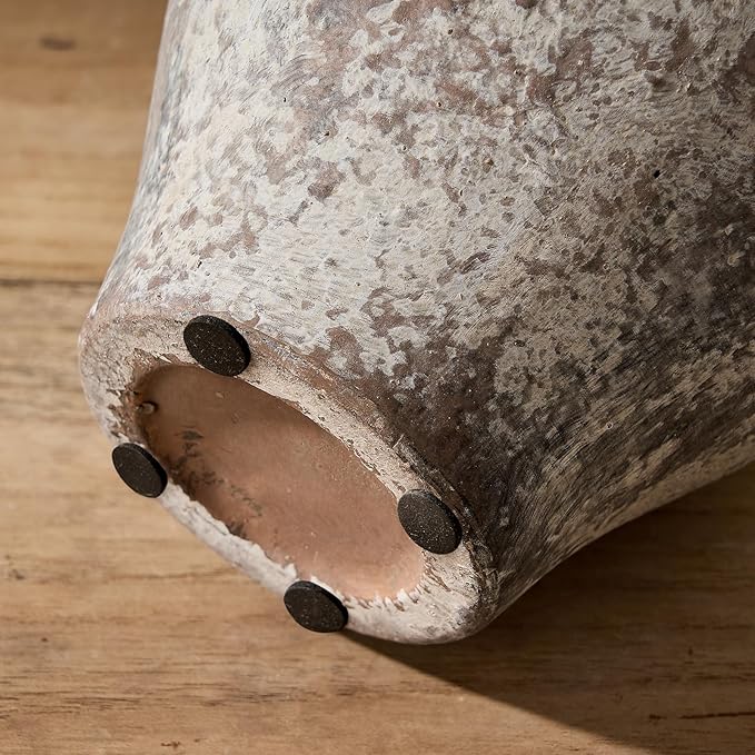 LUKA Ceramic Rustic Farmhouse Vase,8.25 inch Terracotta Vase with Handle,Neutral Clay Pot Vases Decorative Vase for Living Room,Table,Shelf Decor(Brown,M)