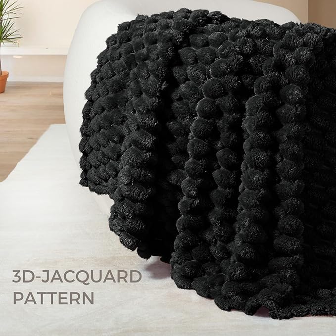 Whale Flotilla Throw Blanket for Couch with Jacquard Pattern, Fuzzy Soft Cozy Exquisite Blankets for All Season, Warm and Fluffy, 50x60 Inch, Black