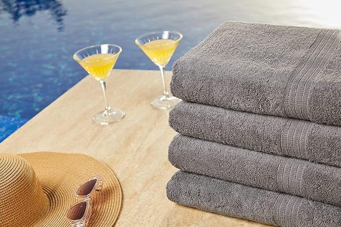 HOMELOVER 4 Piece Luxury Bath Towel Set - 100% Organic Cotton, 500 GSM, Hotel Quality, Highly Absorbent, Soft & Quick Drying Bathroom Towels for Showering, Washing & Guests (Caol Gray)