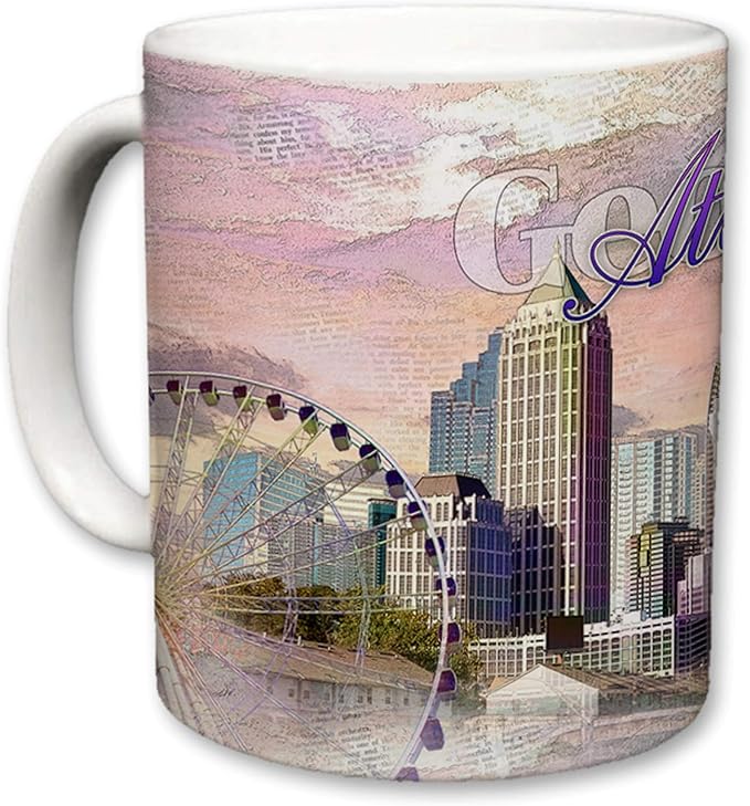 Sweet Gisele | City of Atlanta Mug | Ceramic Coffee Cup | Downtown Skyline | Atlanta Loves Me Phrase | Georgia Print Fade | Vivid Colorful Detailing | Great Novelty Gift | 11 Fl. Oz