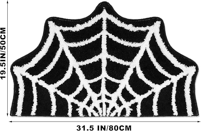 Spider Web Bath Mat, Gothic Halloween Rug, 31"x20" Black Washable Non-Slip Goth Bath Mat for Bathroom, Front Door, Bedroom, Kitchen