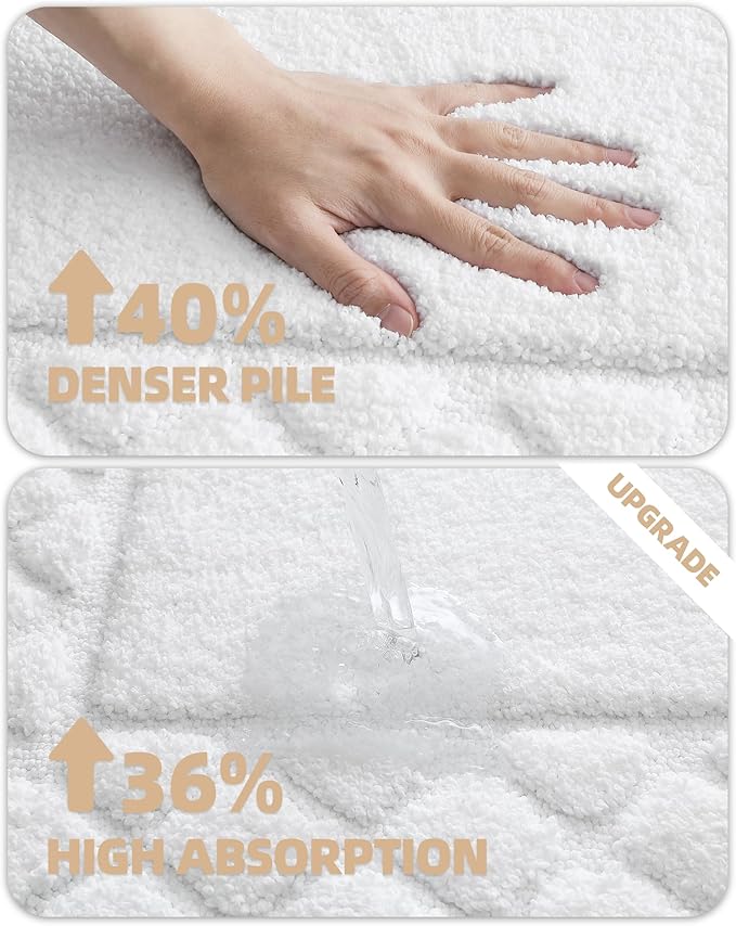 Color&Geomety Bath Mats for Bathroom Non Slip 17"x30", Absorbent White Bathroom Rugs Washable, Luxury Bathroom Mat Shower Mat Outside Shower