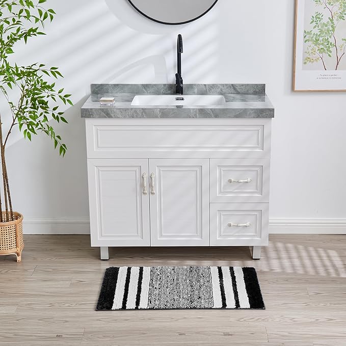 CozeCube Black Striped Bath mats for Bathroom Non Slip, Fluffy Absorbent Microfiber Bath mat Washable, Aesthetic Bathroom Rugs, Cute Bath mat for Sink, 20" x 32"