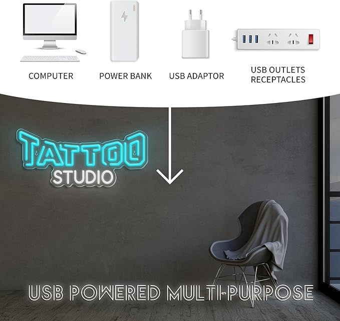 Tattoo Neon Sign Dimmable Tattoo Studio Neon Light for Tattoo Salon Studio Shop Business Logo Bedroom Beer Bar Pub Garage Man Cave Decor USB Powered Christmas Birthday Gift