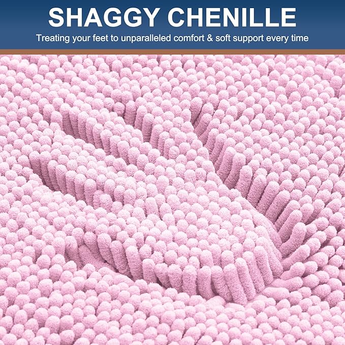 Smiry Luxury Chenille Bathroom Rugs 70x24, Extra Soft and Absorbent Shaggy Bath Mat, Machine Washable, Non-Slip Plush Carpet Runner for Tub, Shower, and Floor, Home Decor Accessories, Pink