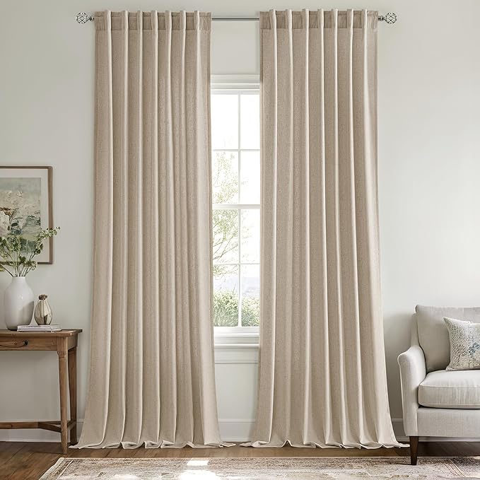 MIULEE Non-See-Through Privacy Linen Curtains 2 Panels, Light Filtering Window Curtains Farnhouse Textured Back Tab Semi Sheer Drapes for Bedroom Living Room, 52 x 108 Inches Long, Taupe
