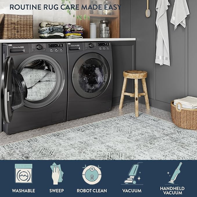 Lahome Long Hallway Runner Rug 10ft, Abstract Machine Washable Kitchen Rugs, Soft Non-Slip Gray Carpet Runner for Bathroom Laundry Room Office Sliding Door Entrance