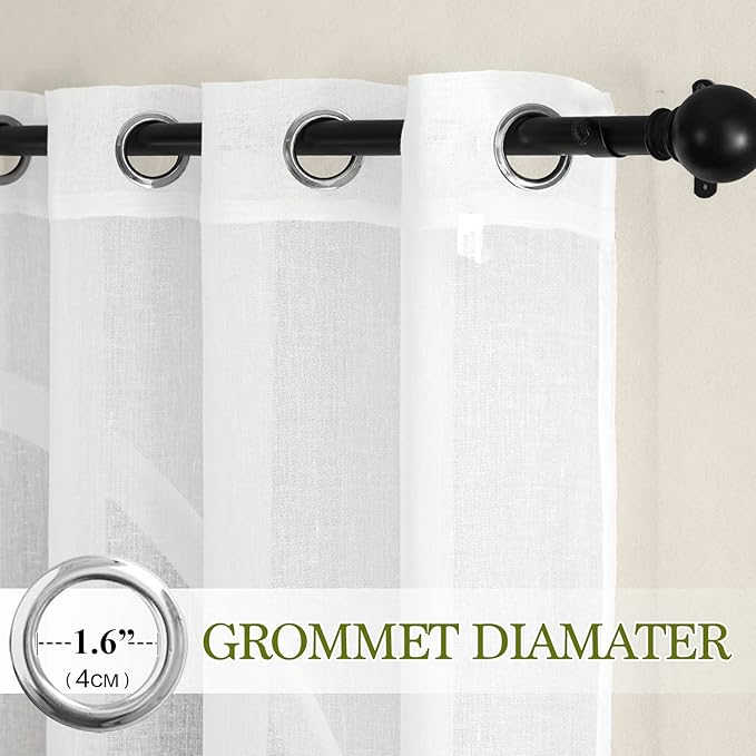 NICETOWN White Linen Curtains 144 inch Length 2 Panels, Grommet Linen Weave Curtains & Drapes Privacy with Light Filtering Window Treatments for Bedroom/Living Room, W52 x L144, 2 Panels