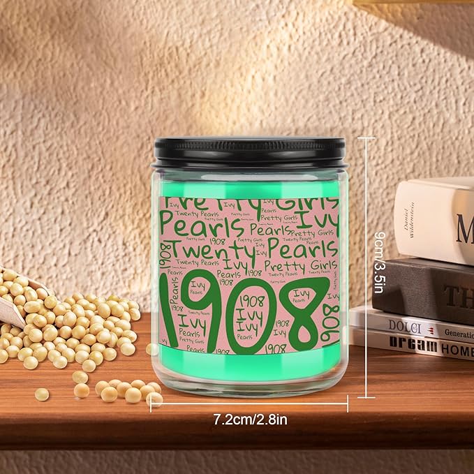 AKA Sorority Gifts,Pink and Green 7oz Scented Candle Sorority Paraphernalia Gifts for Sister Friend,Sorority Scented Home Decor Gift (aka-Pearls)