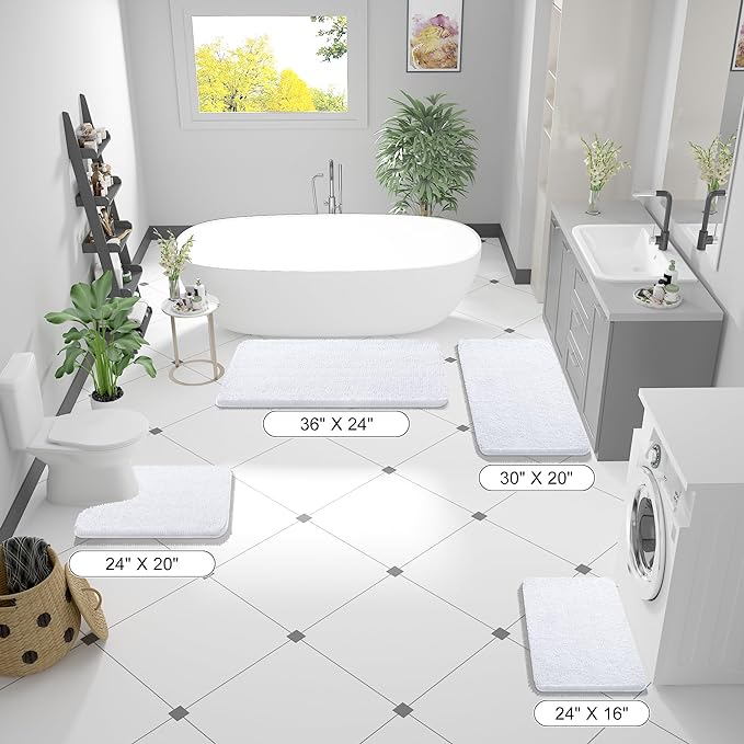 OLANLY Bathroom Rugs 47x20, Extra Soft Absorbent Chenille Bath Rugs, Rubber Backing Quick Dry, Machine Washable Bath Mats for Bathroom Floor, Tub and Shower, Home Decor Accessories, White